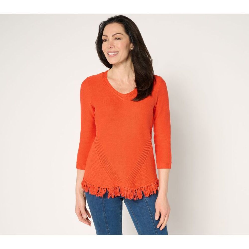 Wacoal Women's Top Plus Sz Sweater 2X V-Neck Fringe Chianti A685281